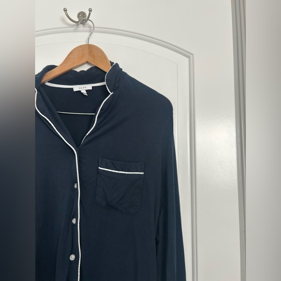 Reiss Blue Button-Up Shirt with White Trim Panama top size small cozy comfy - Picture 5 of 8
